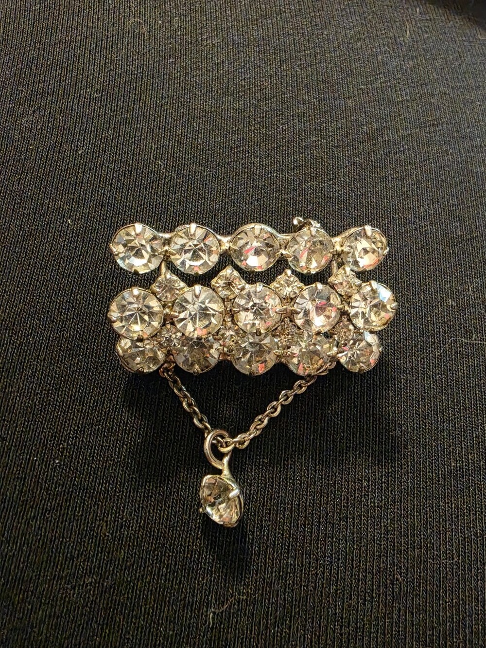 Crystal Statement Brooch with Dangling Charm - Clear/Silver